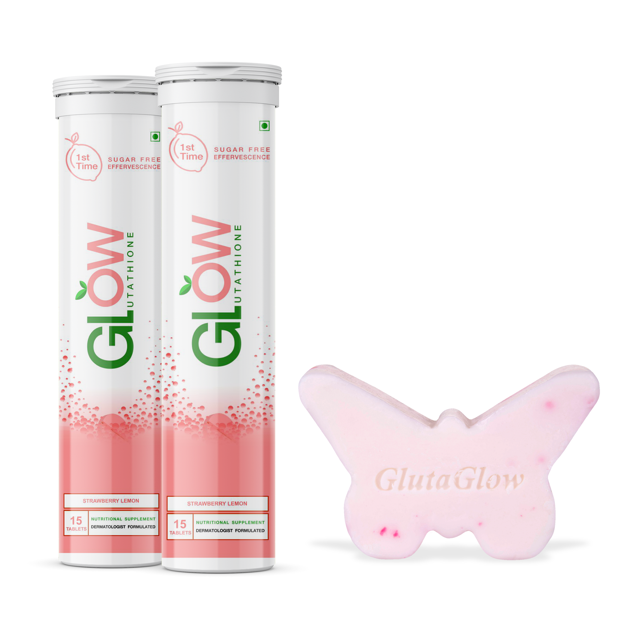 Glow Glutathione</br>2 in 1 L-Glutathione 500mg + Vitamin C 1000mg- 15 + 15 Effervescent Tablets + Gluta Glow Soap