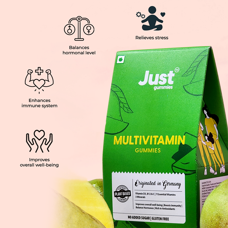 Just Mutivitamin Gumiees (Pack of 30) | For Men and Women| With essential vitamins, minerals, and amino acids | Zinc, Iron, and Biotin | Boost energy and metabolism, improves overall wellbeing,