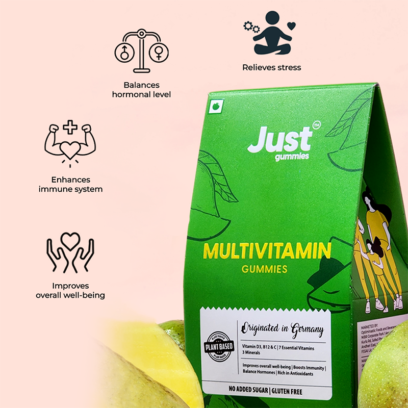 Just Mutivitamin Gummies (Pack of 30) | For Men and Women| With essential vitamins, minerals, and amino acids | Zinc, Iron, and Biotin | Boost energy and metabolism, improves overall wellbeing,