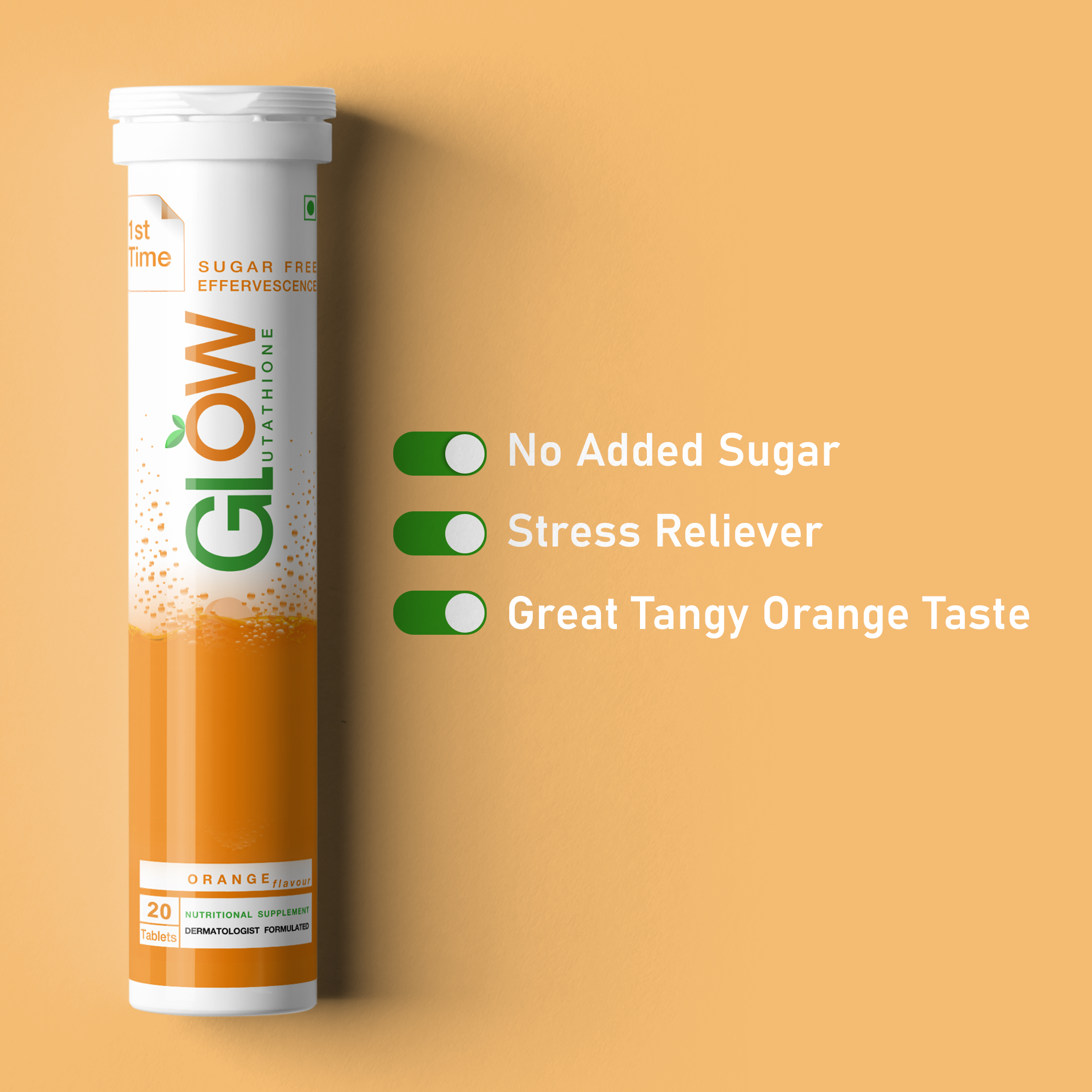 Glow Glutathione 2 in 1 L-Glutathione 500mg + Vitamin C 1000mg- 20 Effervescent Tablets
