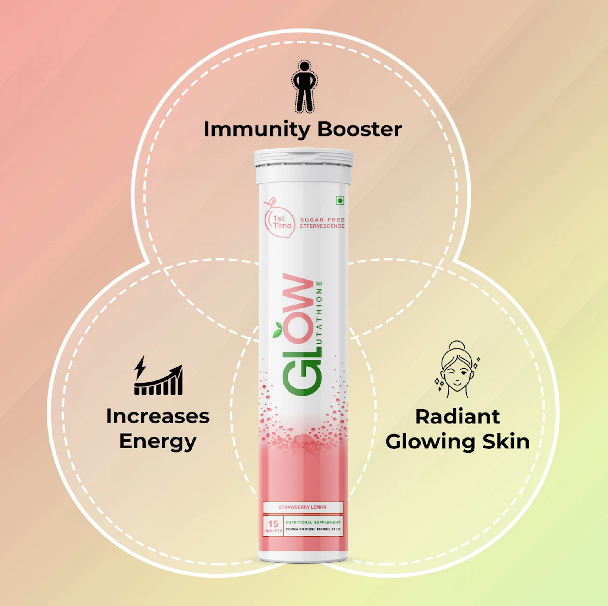 Glow Glutathione</br>2 in 1 L-Glutathione 500mg + Vitamin C 1000mg- 15 + 15 Effervescent Tablets