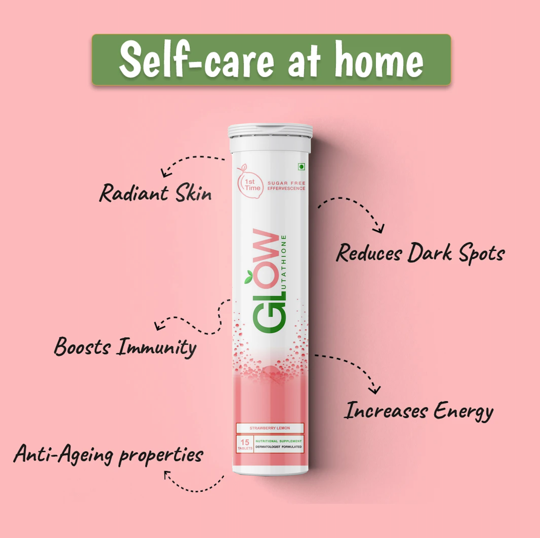 Glow Glutathione</br>2 in 1 L-Glutathione 500mg + Vitamin C 1000mg- 15 + 15 Effervescent Tablets
