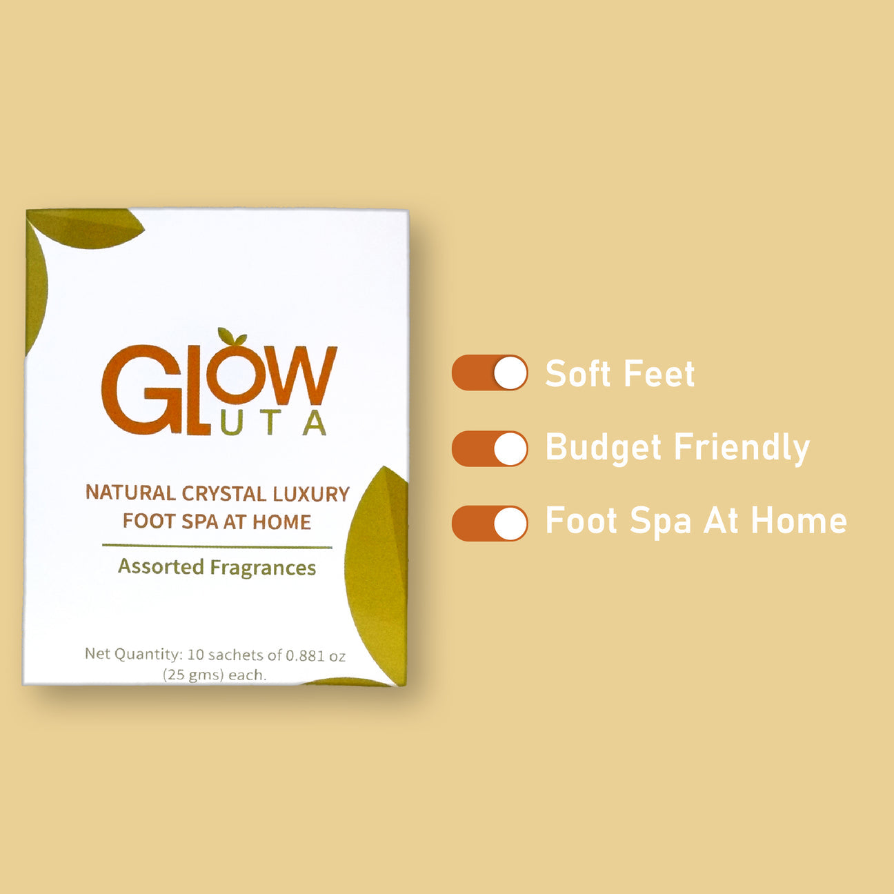 GlowGlutathione 2 in 1 L-Glutathione 500mg + Vitamin C 1000mg- 15 Effervescent Tablets , GlutaGlow Natural Crystal Luxury FootSpa At Home & GlutaGlow Soap Pack of 2
