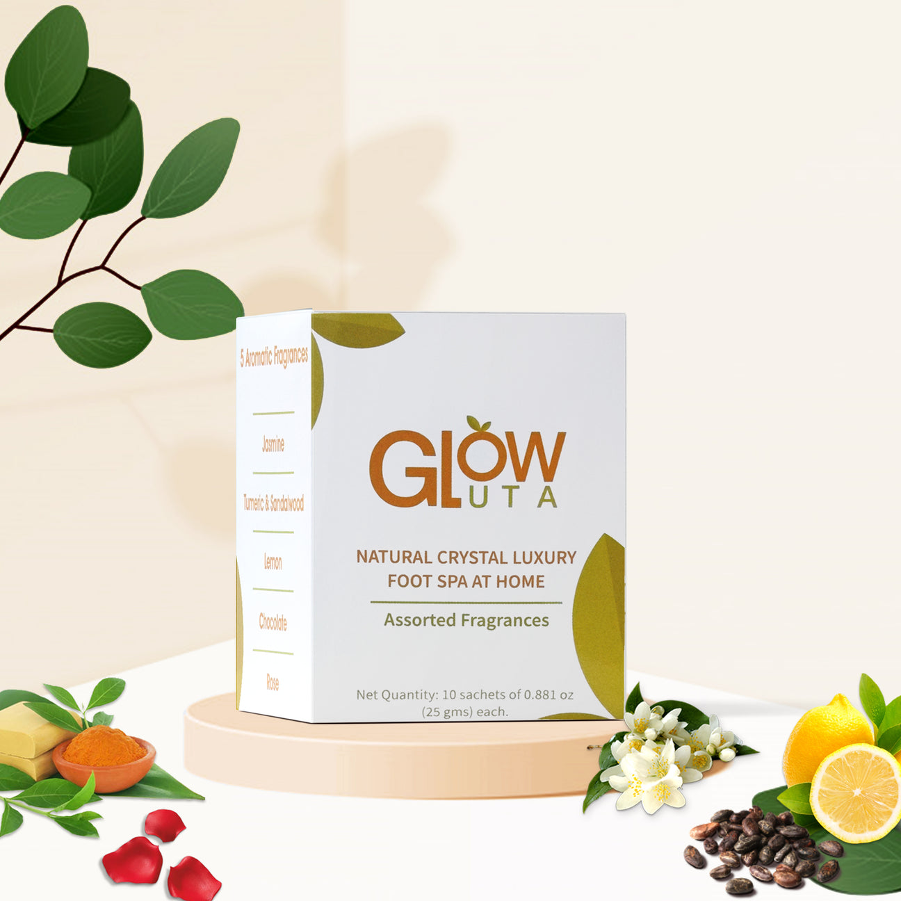 GlowGlutathione 2 in 1 L-Glutathione 500mg + Vitamin C 1000mg- 15 Effervescent Tablets , GlutaGlow Natural Crystal Luxury FootSpa At Home & GlutaGlow Soap Pack of 2