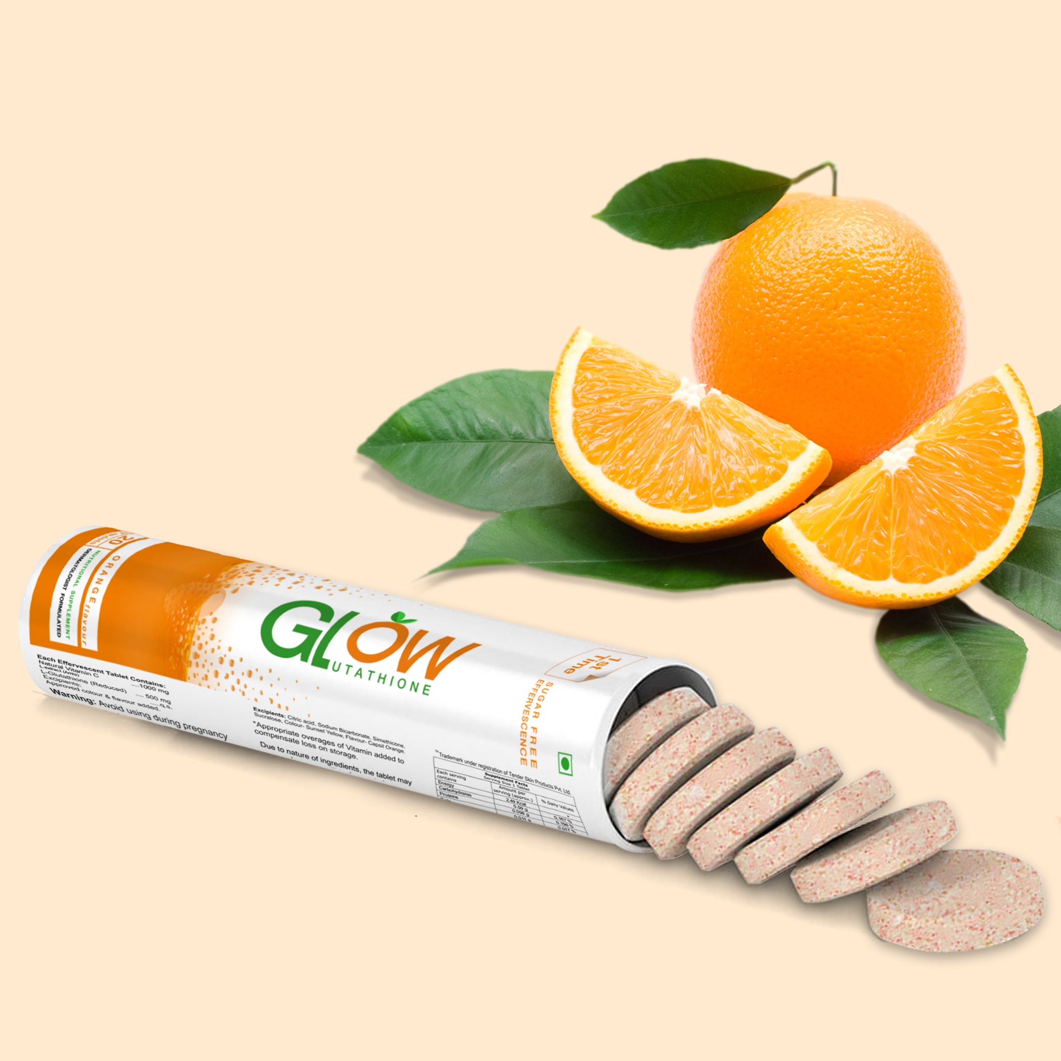 Glow Glutathione 2 in 1 L-Glutathione 500mg + Vitamin C 1000mg- 20 Effervescent Tablets