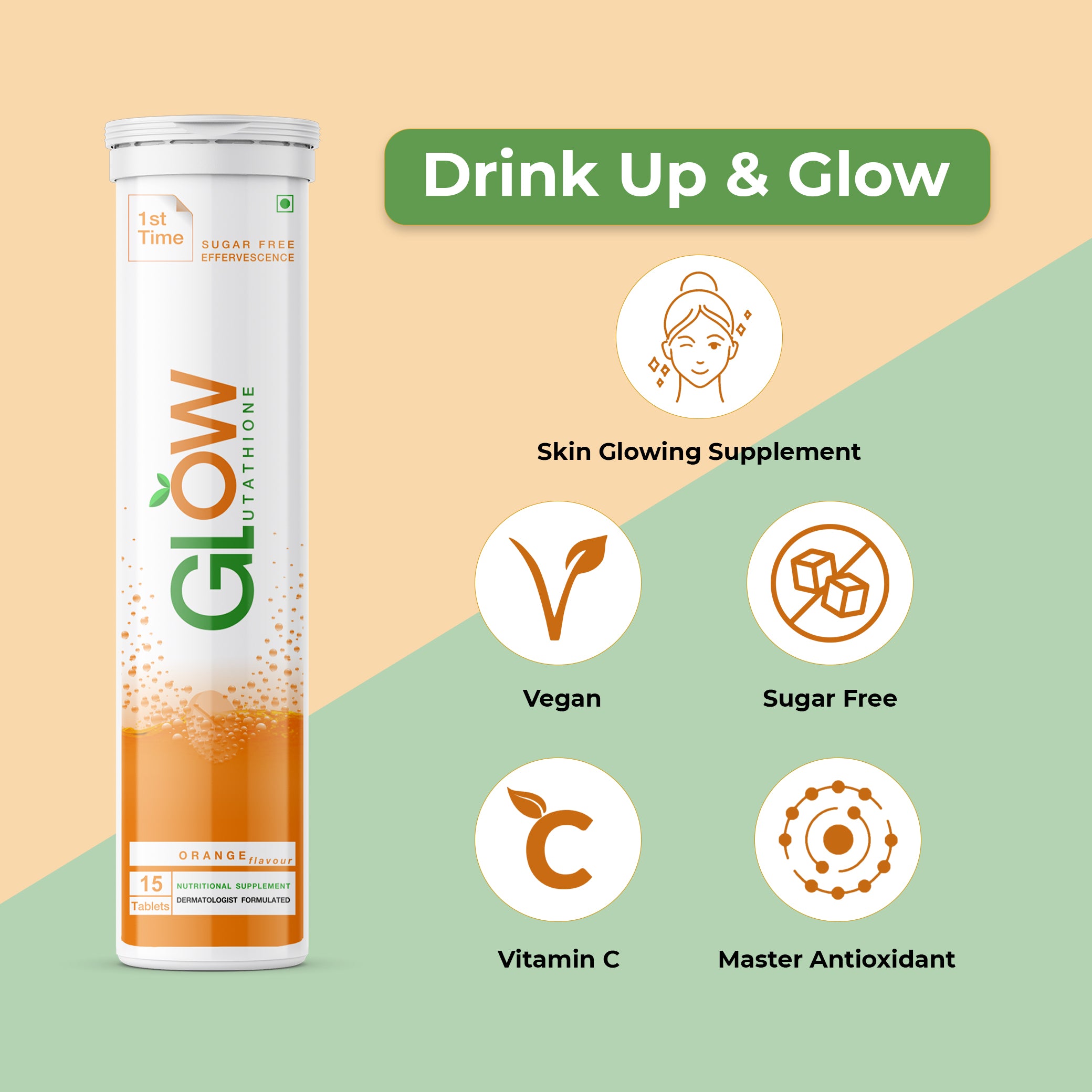 Glow Glutathione</br>2 in 1 L-Glutathione 500mg + Vitamin C 1000mg - 15 + 15 Effervescent Tablets+ Gluta Glow Soap